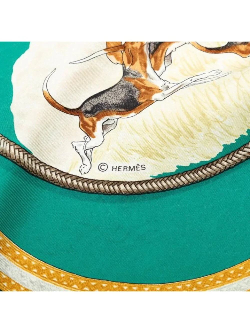 Hermes Carre 90 le Laisser Courre Hound Scarf Green Multicolor Silk - Picture 6 of 8